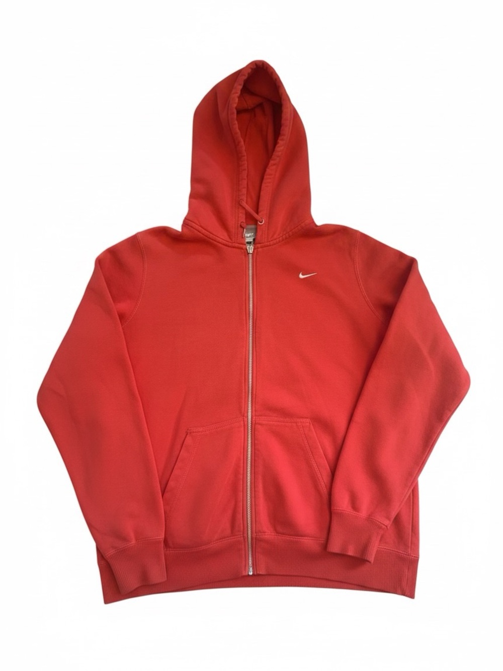 Nike Women’s XL Full Zip Hoodie Red Fleece Sweatshirt Swoosh Athleisure Faded